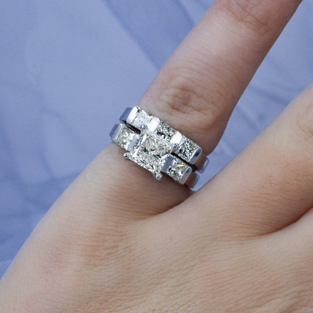 Special 3.05CT Princess Cut Diamond Bridal Set in 14KT White Gold