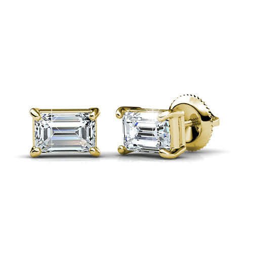 Stunning 1.00CT Emerald Cut Diamond Stud Earrings in 14KT Yellow Gold - Primestyle.com