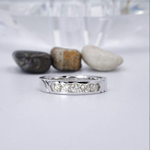 VIP 0.60 CT Round Cut Diamond Mens Wedding Band in 14KT White Gold