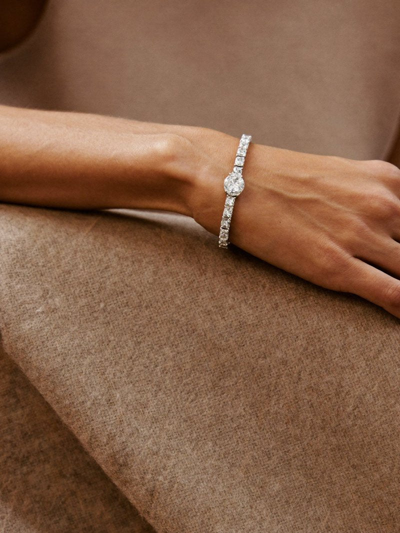 Diamond tennis bracelet on a wrist