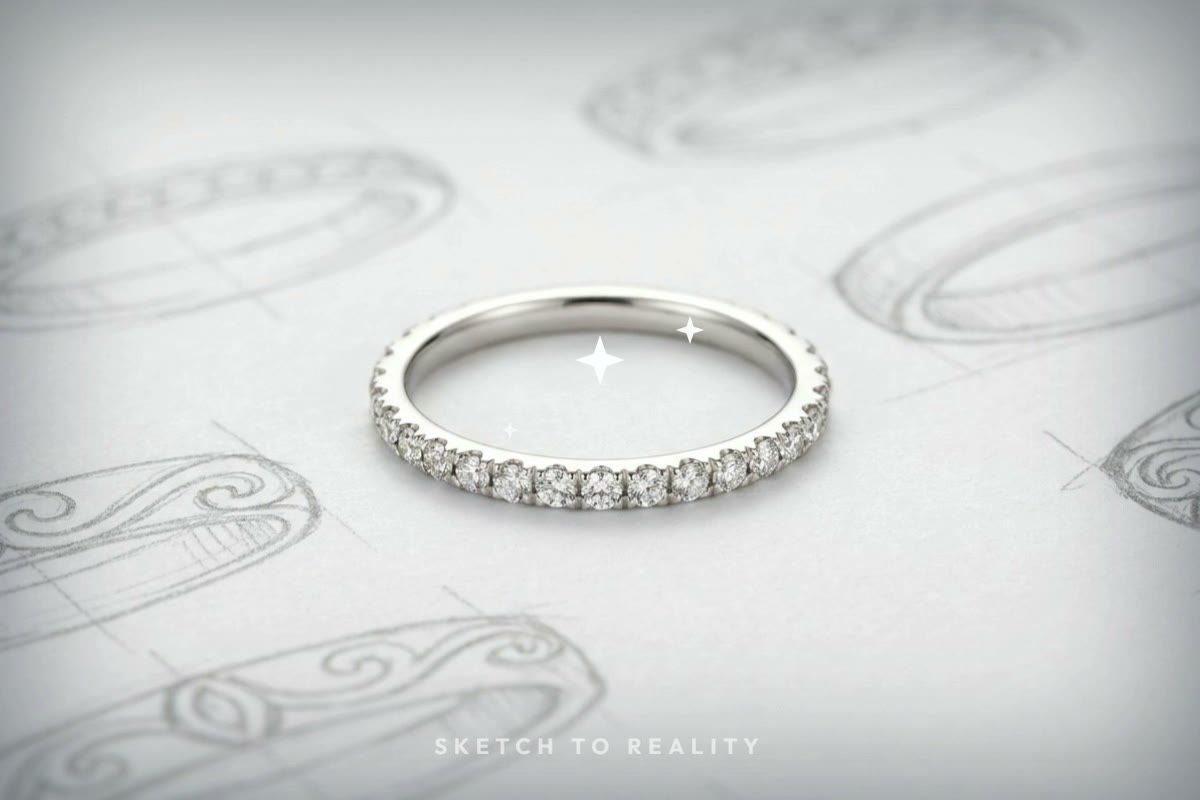 A custom band shown developing from a hand-drawn sketch into the finished piece