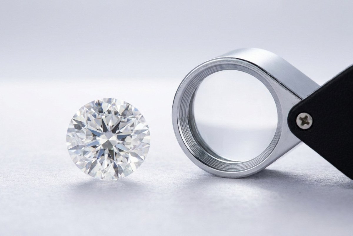 A diamond beside a jeweler's loupe