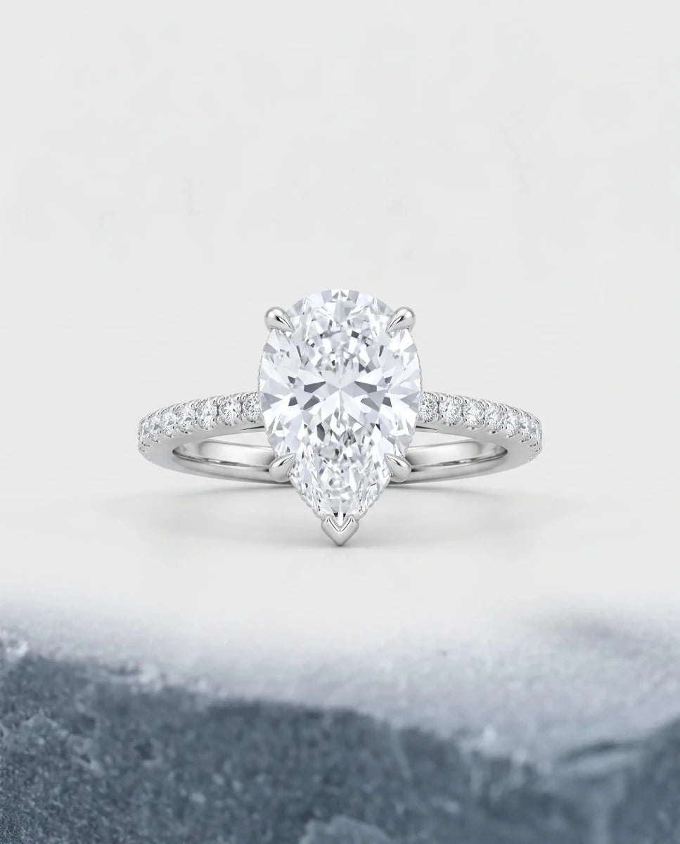 The design render of the pear-shaped engagement ring