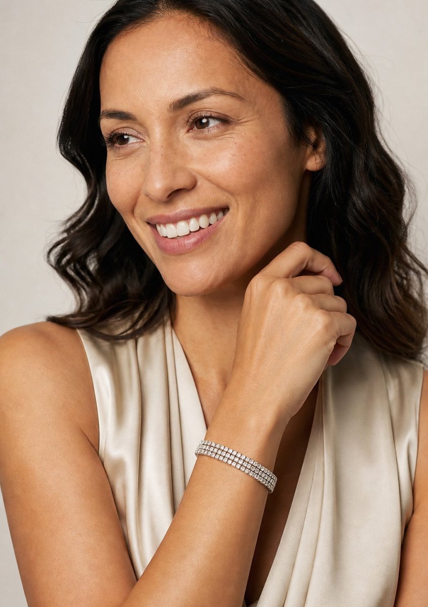A woman wearing a platinum diamond bracelet