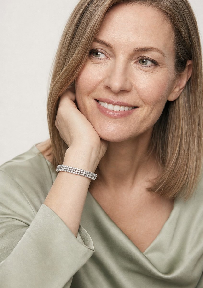 A woman wearing a platinum diamond bracelet