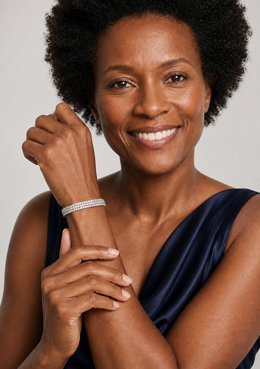 A woman wearing a platinum diamond bracelet