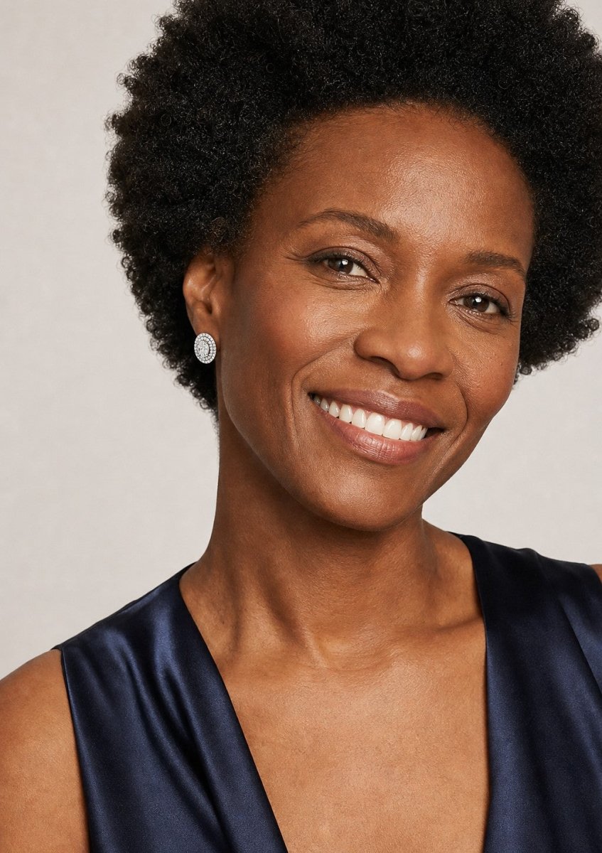 A woman wearing a platinum diamond pair
