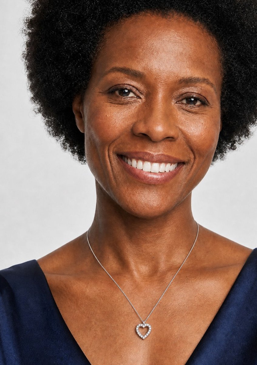 A woman wearing a platinum diamond pendant
