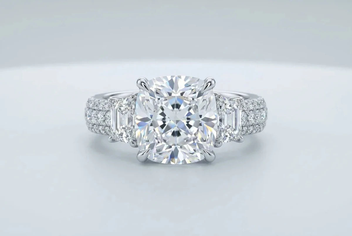 A polished platinum diamond ring in a cool silvery white