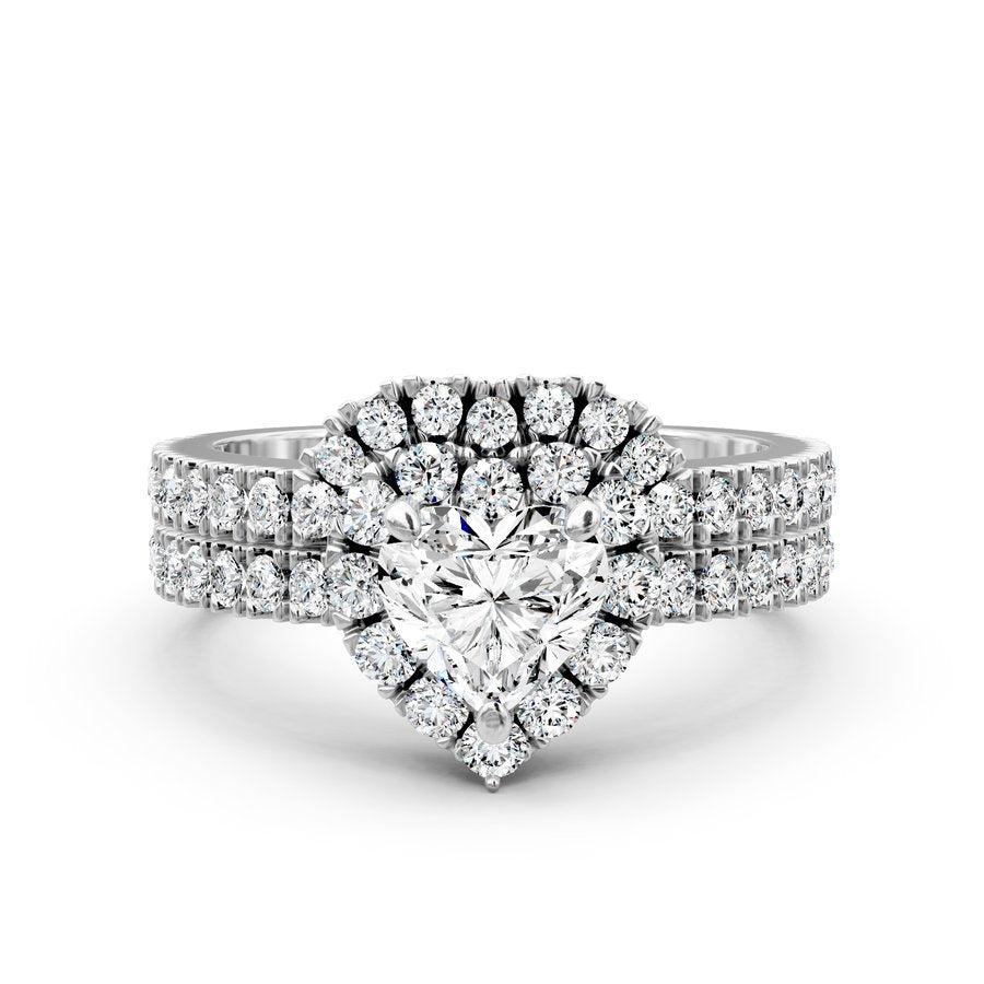 1.15-6.65 CT Heart and Round Cut Lab Grown Diamonds Bridal Set