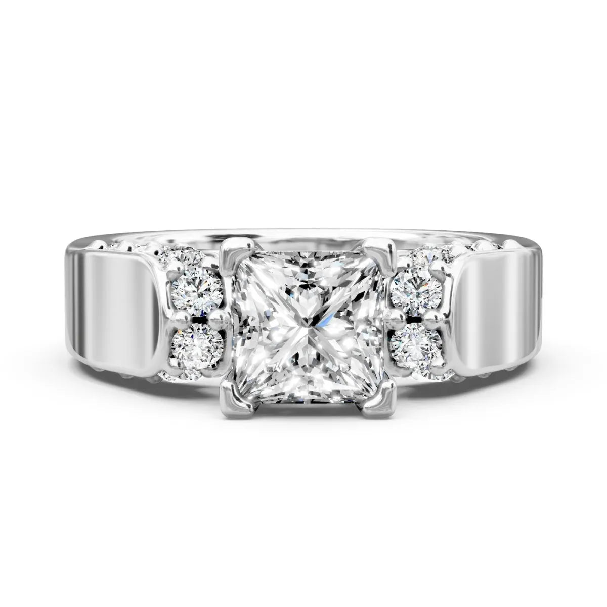 1.15-6.65 CT Princess and Round Cut Lab Grown Diamonds Engagement Ring in white gold