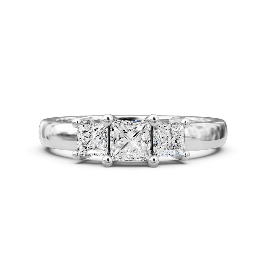 0.30-0.80 CT Princess Cut Natural Diamonds Three Stone Ring