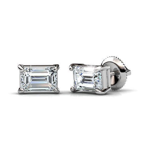 0.80 CT Emerald Cut Diamond Stud Earrings in 14KT White Gold