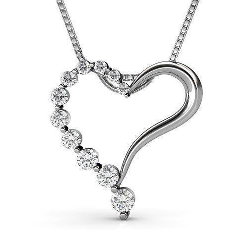 A diamond open-heart pendant on a white gold chain