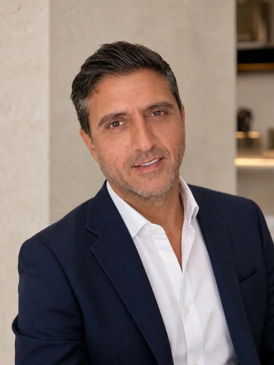 Yanir David, owner of PrimeStyle, wearing a navy jacket and white shirt