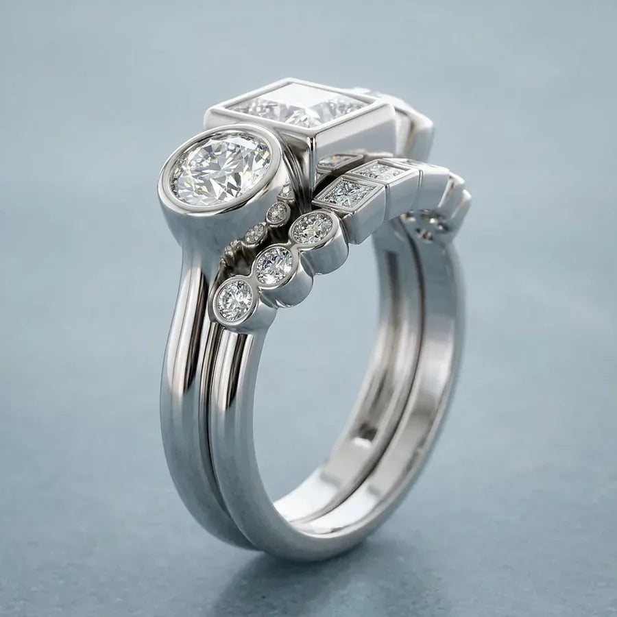 1.90-7.40 CT Princess & Round Cut Lab Grown &middot; Bridal Set
