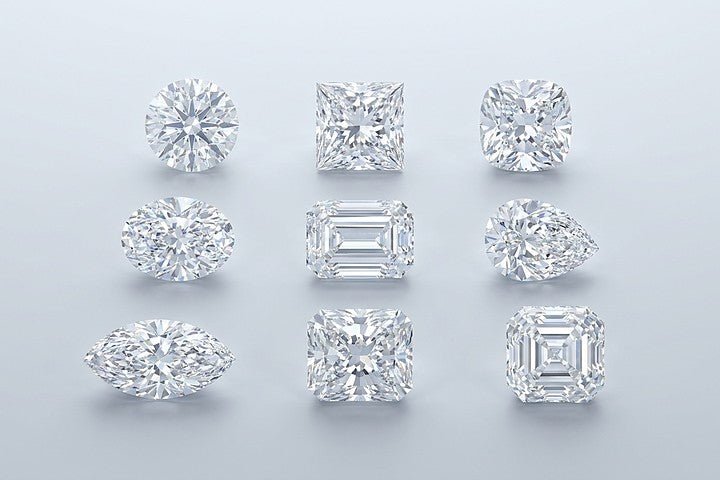 A row of diamonds in different cuts